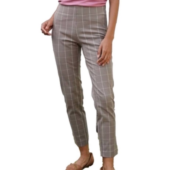A New Day Bi Stretch Skinny Ankle Pants Mid Rise Beige Gray Brown Plaid Size 2 - Picture 7 of 9